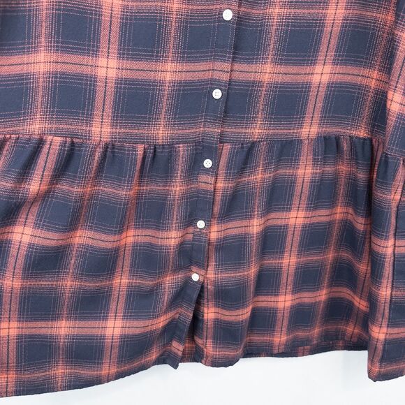 Loft Plaid Drop Waist Shirt Dress Small Tall Navy Blue Pink Cottage Prairie - Picture 8 of 16
